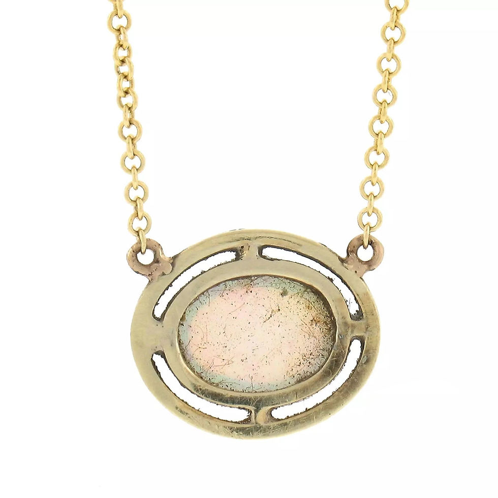 Thumbnail: Vintage 14k Gold Oval Cabochon Opal Solitaire Pendant Necklace