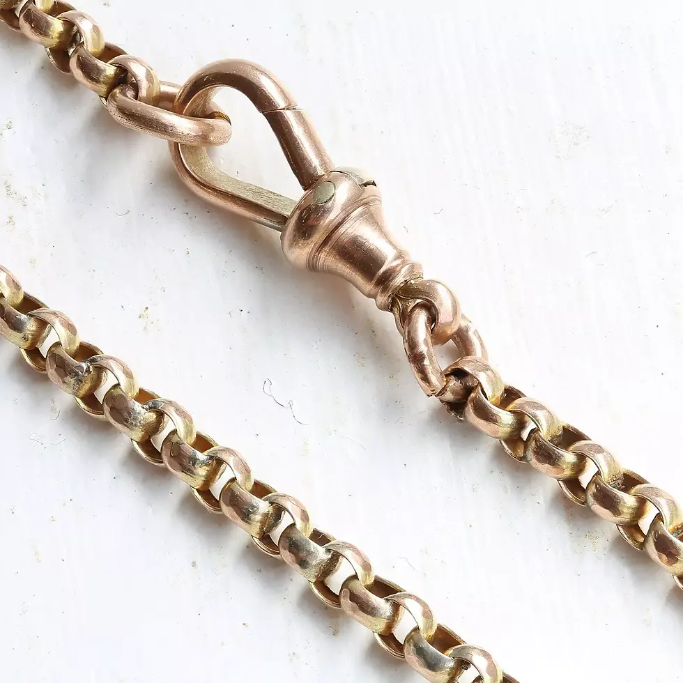 Thumbnail: Antique Edwardian 9k Yellow Gold Fancy Belcher Link Chain Necklace
