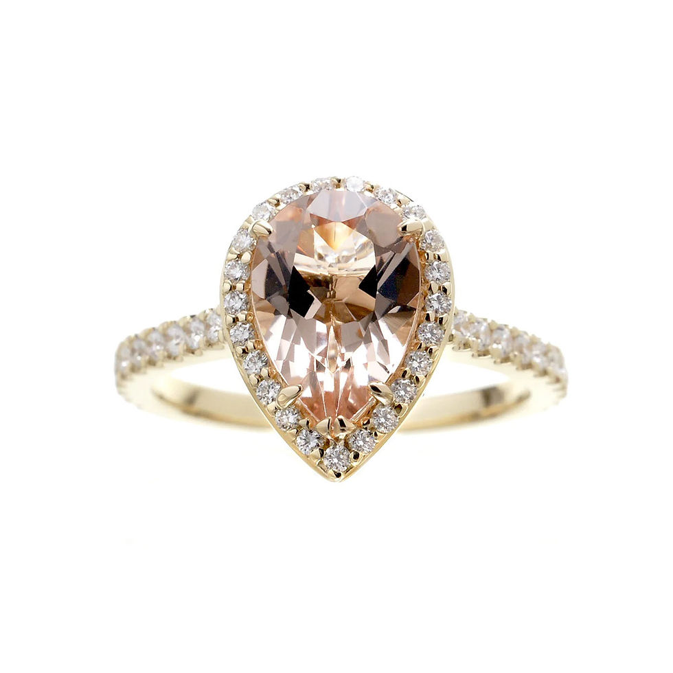 Thumbnail: NEW 10x7mm Pear Cut Natural  Morganite and Diamond Halo Engagement Ring