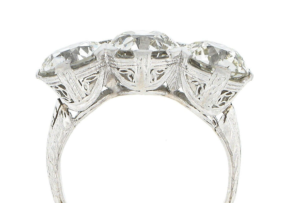 Thumbnail: Antique Edwardian Platinum 6.12ctw Old European Large Diamond 3 Stone Ring