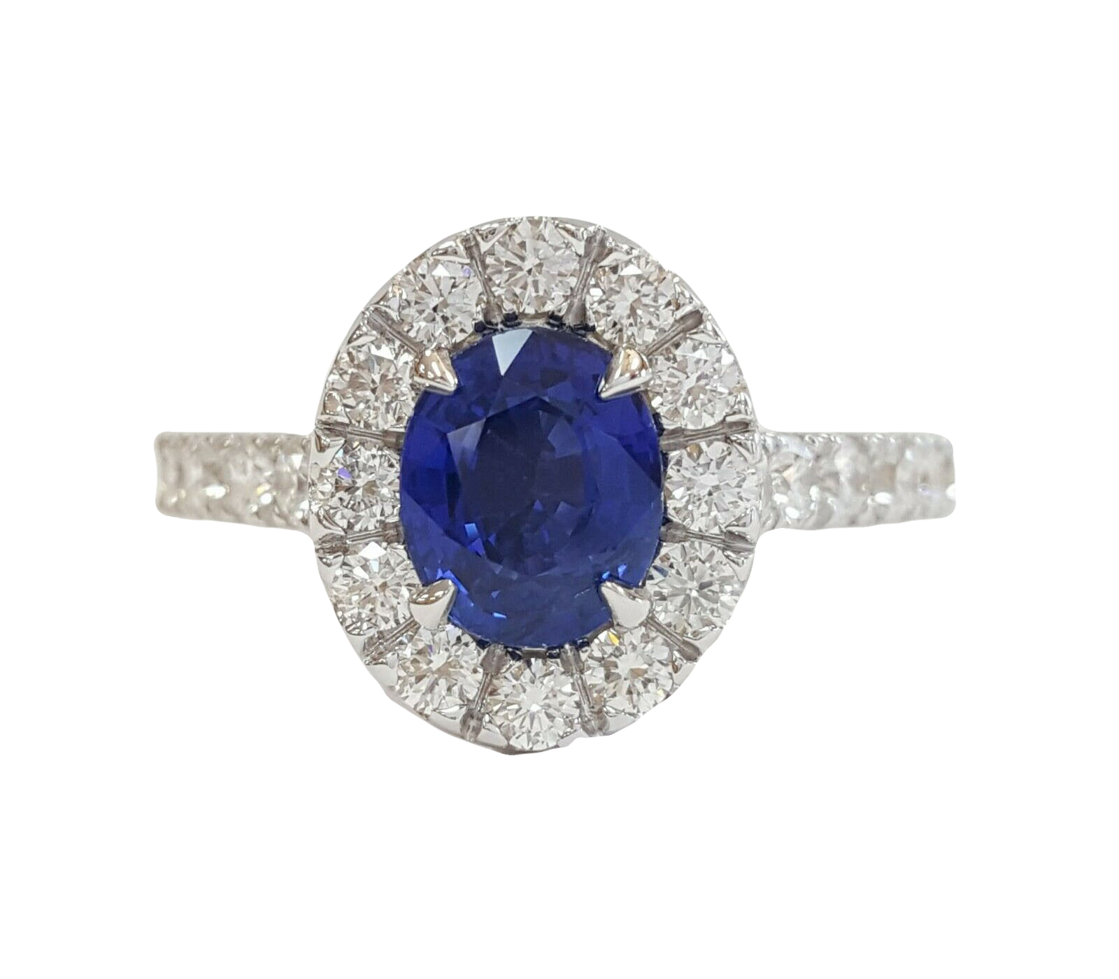 14k Gold 2.29ctw  Oval Vivid Blue Ceylon Sapphire Diamond Halo Engagement Ring