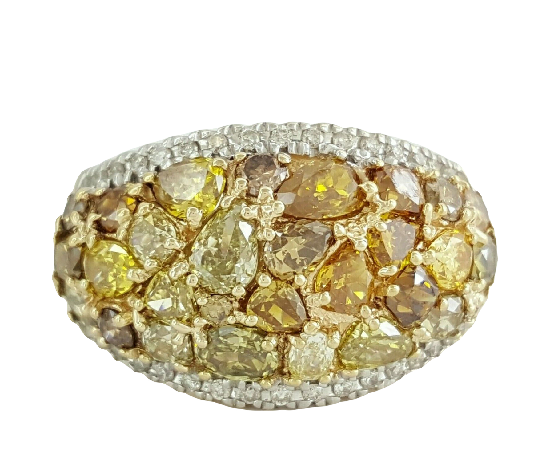 14k Yellow / White Gold 3.00ctw Fancy Colour Diamond Cluster Cocktail Ring
