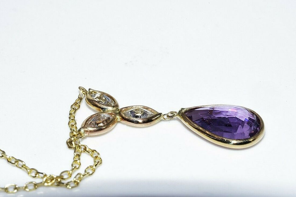 Thumbnail: NEW! 14k Yellow Gold Natural Pear Cut Sapphire & Diamond Drop Pendant Necklace