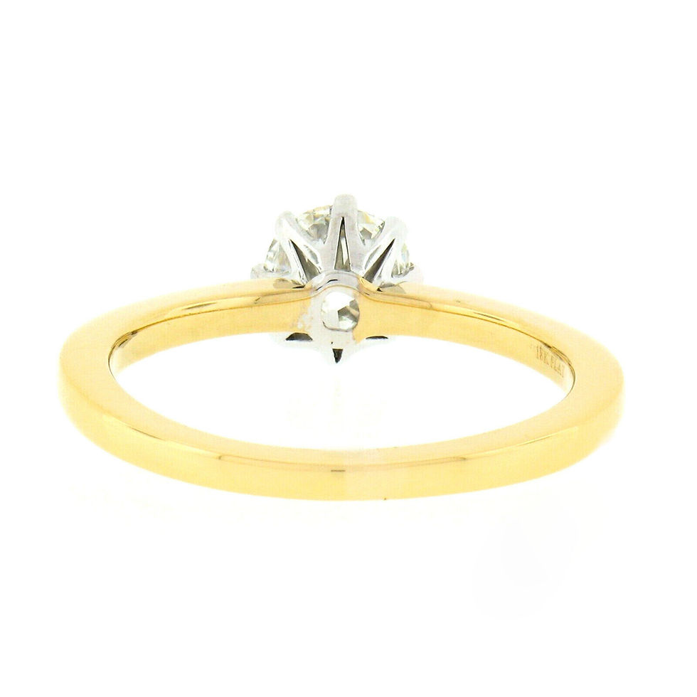 Thumbnail: 18k Gold Platinum 0.85ctw Old Mine Cut Diamond Solitaire Engagement Ring