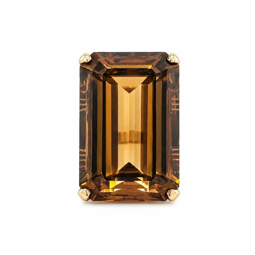 Vintage Handmade Yellow Gold 28ctw Emerald Cut Citrine Solitaire Ring