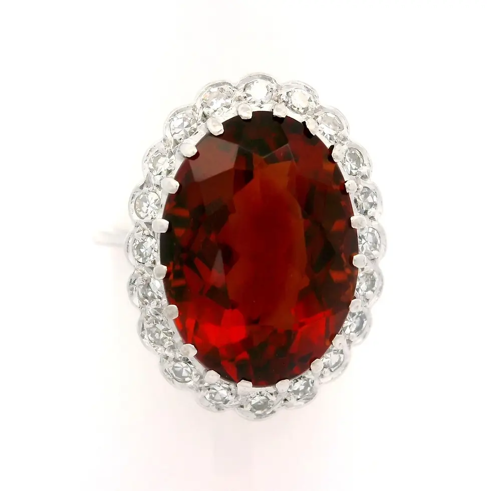 Vintage 18k White Gold Oval Madeira Citrine and Diamond Halo Cocktail Ring