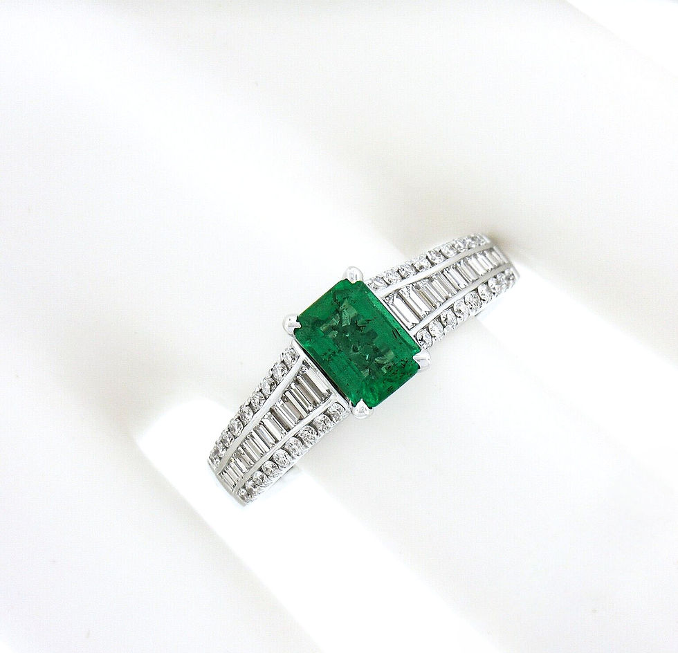 Thumbnail: 14K White Gold 1.71ctw Emerald Cut Emerald Solitaire w/ Diamond Accents Ring