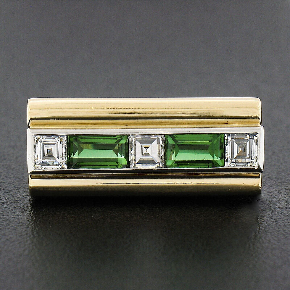 Thumbnail: Vintage Retro 18k Gold 1.10ctw Baguette Tourmaline & Square Diamond Band Ring
