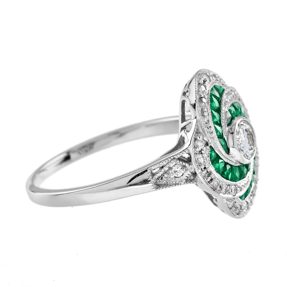 Thumbnail: Art Deco Inspired 2.02ctw Diamond and Emerald  Pinwheel Swirl Ring