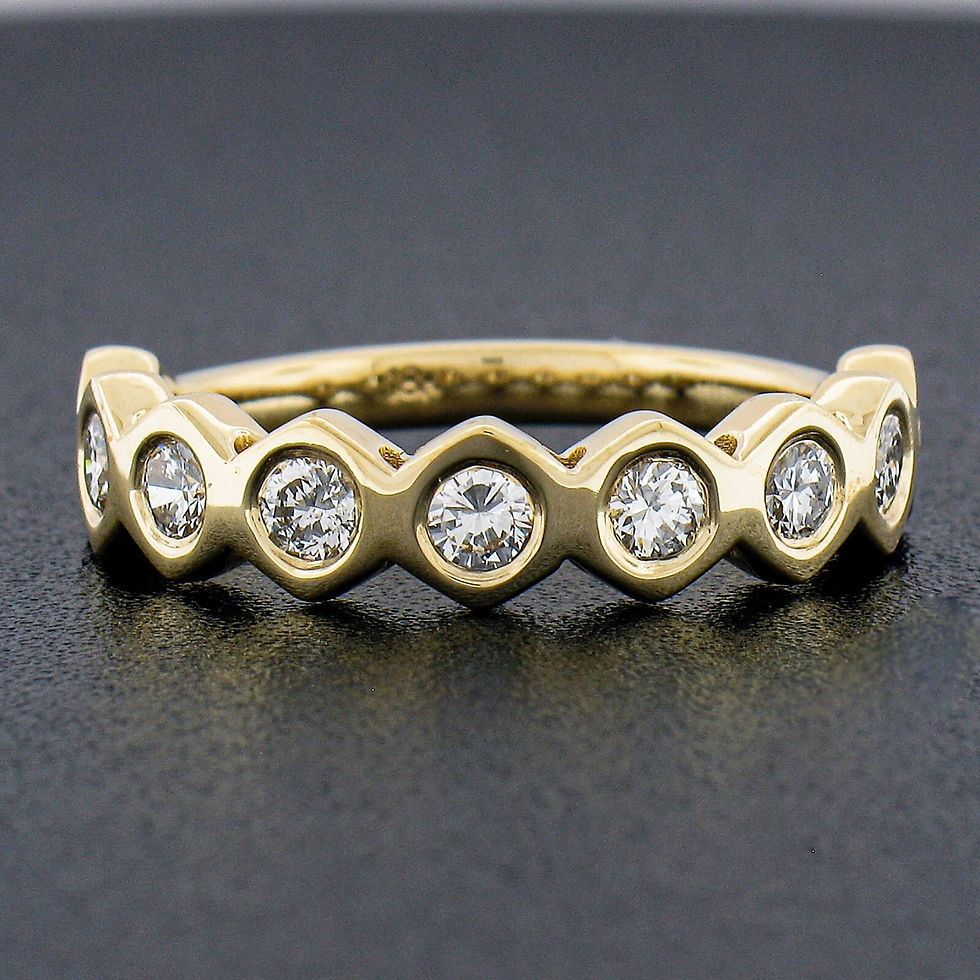 Thumbnail: 18K Gold 0.58ctw Round Burnish Set Diamond Stackable Hexagon Shape Band Ring