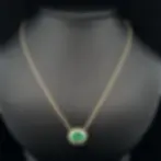 18k Gold 1.82ctw Oval Emerald and Diamond Halo Pendant Necklace