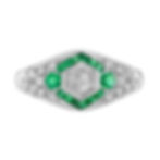 Art Deco Inspired 18k Gold 1.19ctw Hexagonal Diamond and Emerald Halo Ring