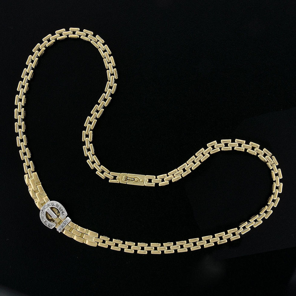 Thumbnail: 18k Two Tone Gold 0.15ctw Diamond Buckle Graduated Panther Link Necklace