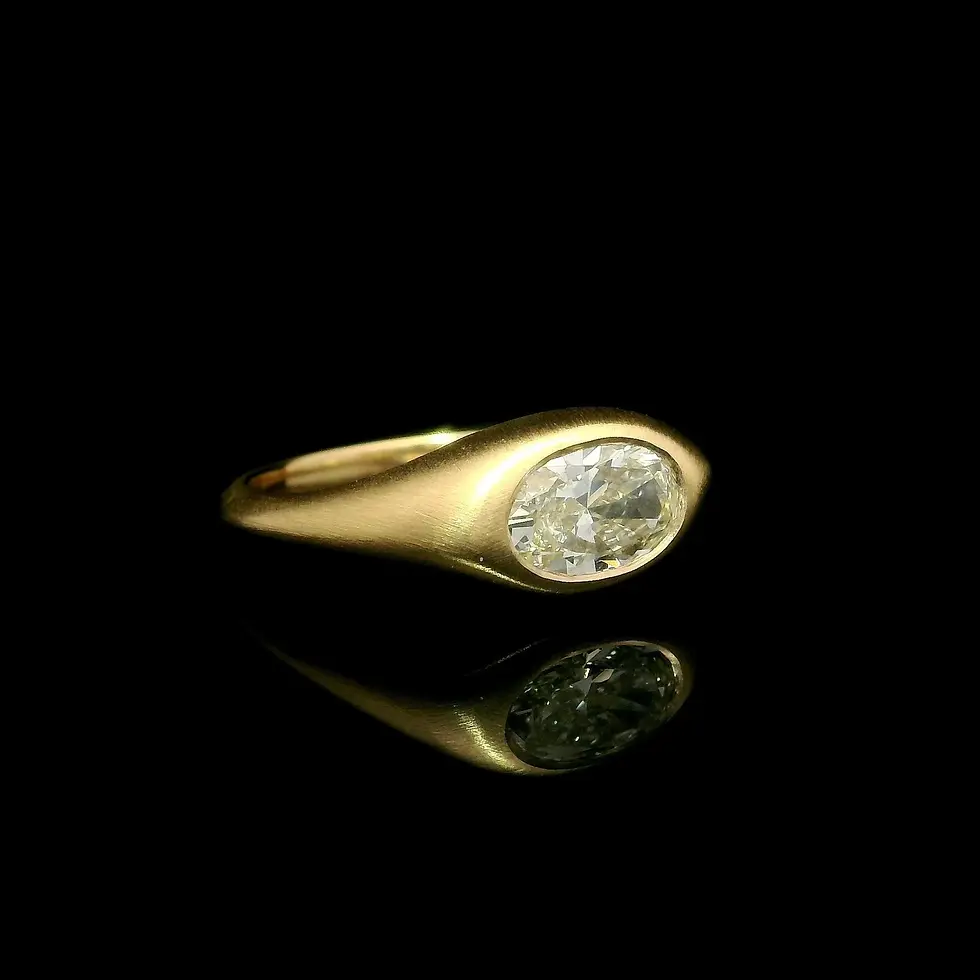 Thumbnail: 18k Gold 1.01ct Oval Diamond Solitaire Brushed Low Profile Band Ring