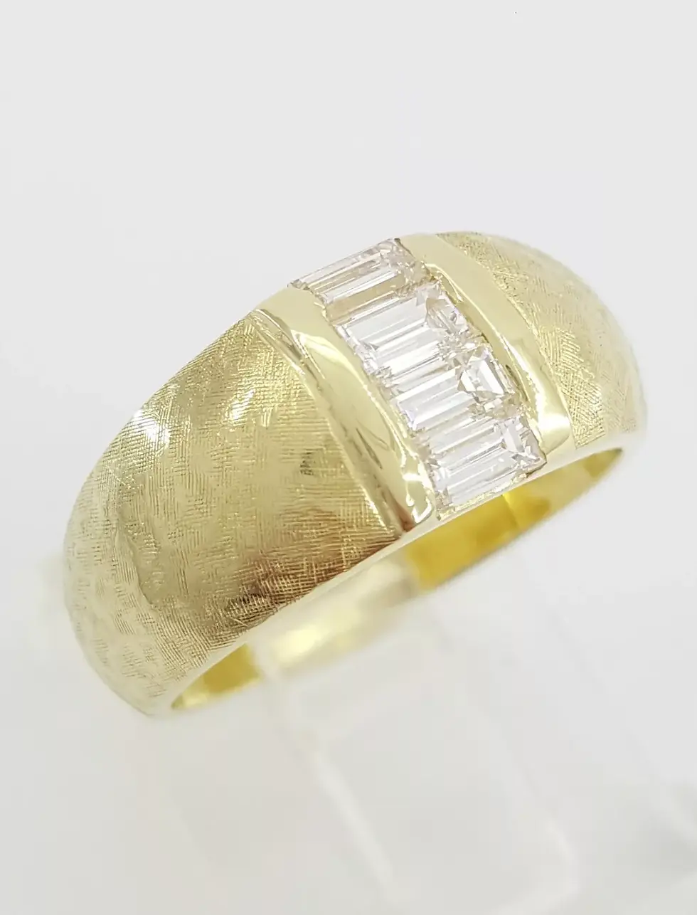 Thumbnail: Vintage Unisex 18k Yellow Gold 0.60ctw Baguette Diamond Brushed Dome Ring