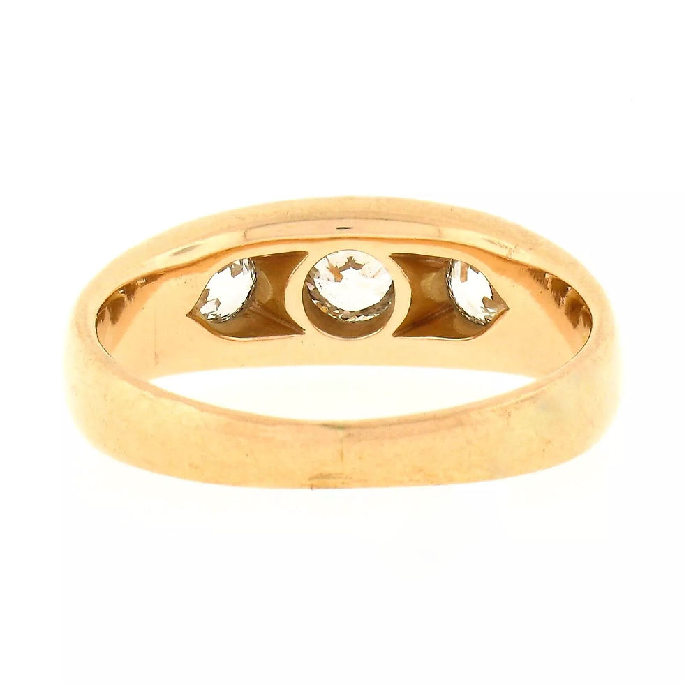 Thumbnail: Mens Antique Victorian 14K Gold 0.80ctw European Diamond 3 Stone Gypsy Band Ring