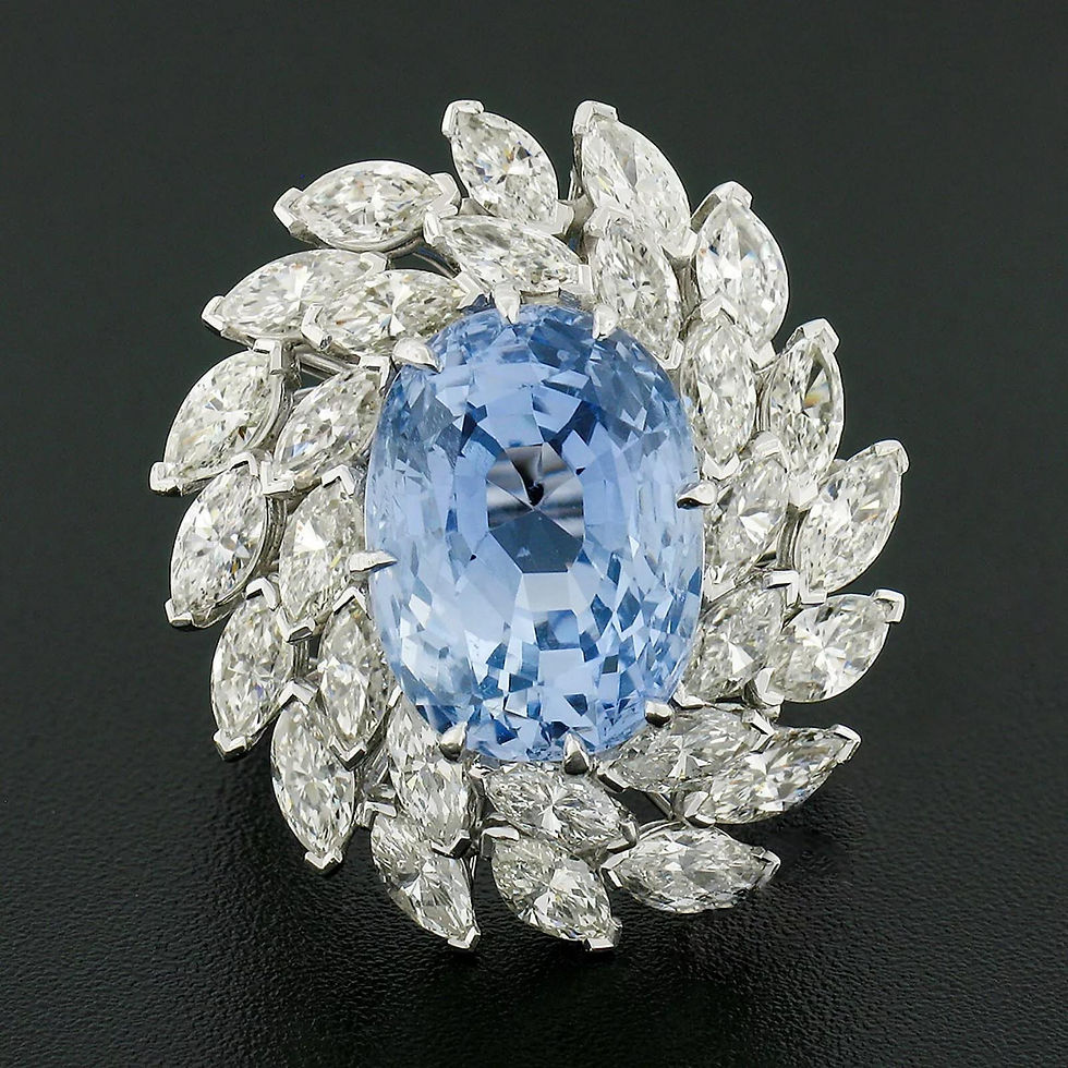 Thumbnail: Platinum Handmade 17.40ctw Ceylon Oval Sapphire and Marquise Diamond Halo Ring