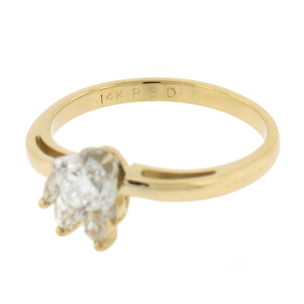 Thumbnail: 14K Yellow Gold 0.67ctw Prong Round Solitaire w/ Marquise Diamond Spray Ring