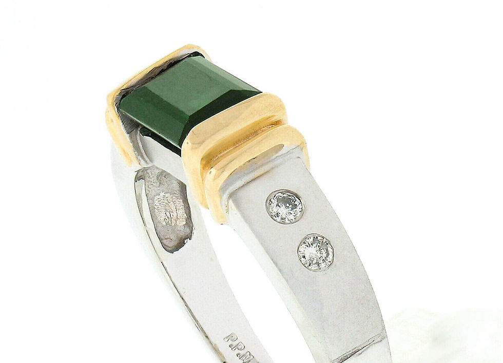 Thumbnail: 14k TT Gold 1.72ctw Rectangular Green Tourmaline Solitaire & Diamond Band Ring