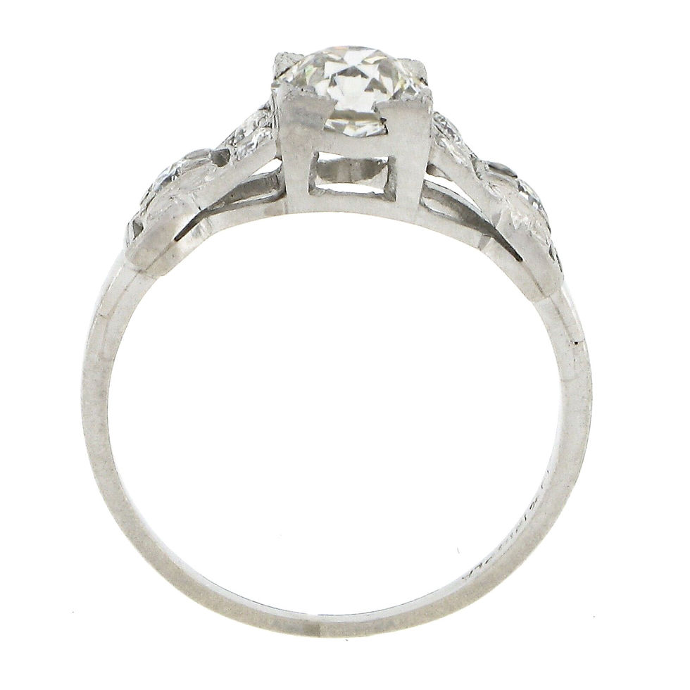 Thumbnail: Antique Art Deco Platinum 0.92ctw Old Euro Buckle Style Engagement Ring