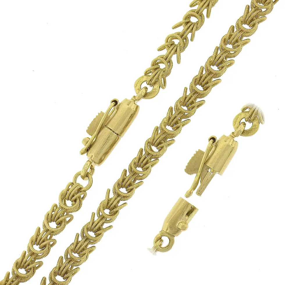 Thumbnail: Italian 18K Yellow Gold Long Textured Fancy Cable Link Chain Necklace