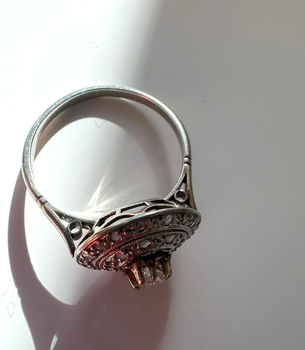 Thumbnail: Antique 18K White Gold 0.25ct European Diamond Circular Cluster Platter Ring