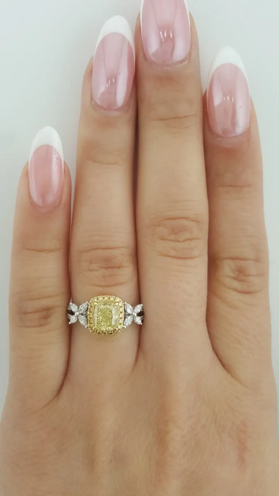 Thumbnail: 18k Gold 1.45ctw Fancy Yellow Cushion Cut Diamond Halo Engagement Ring