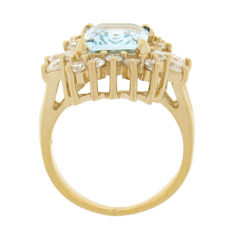 Thumbnail: Estate Yellow Gold Aquamarine and Diamond Halo Ring