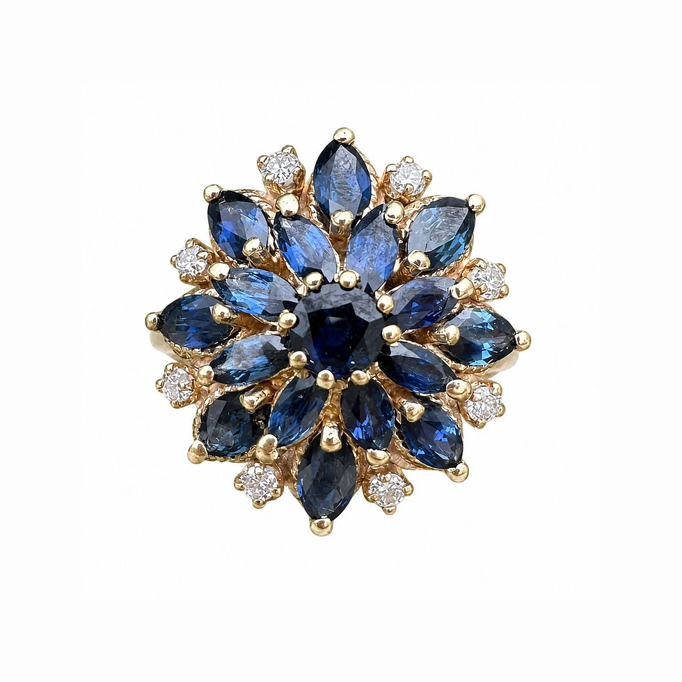 Vintage 14k Yellow Gold 5.33ct Marquise Sapphire Diamond Large Flower Spray Ring
