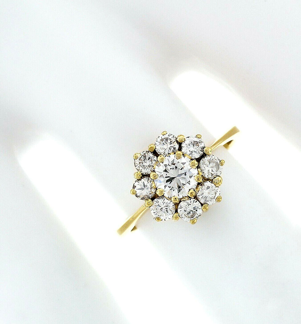 Thumbnail: 18k Yellow Gold 0.93ctw Fine Round Brilliant Diamond Flower Cluster Ring