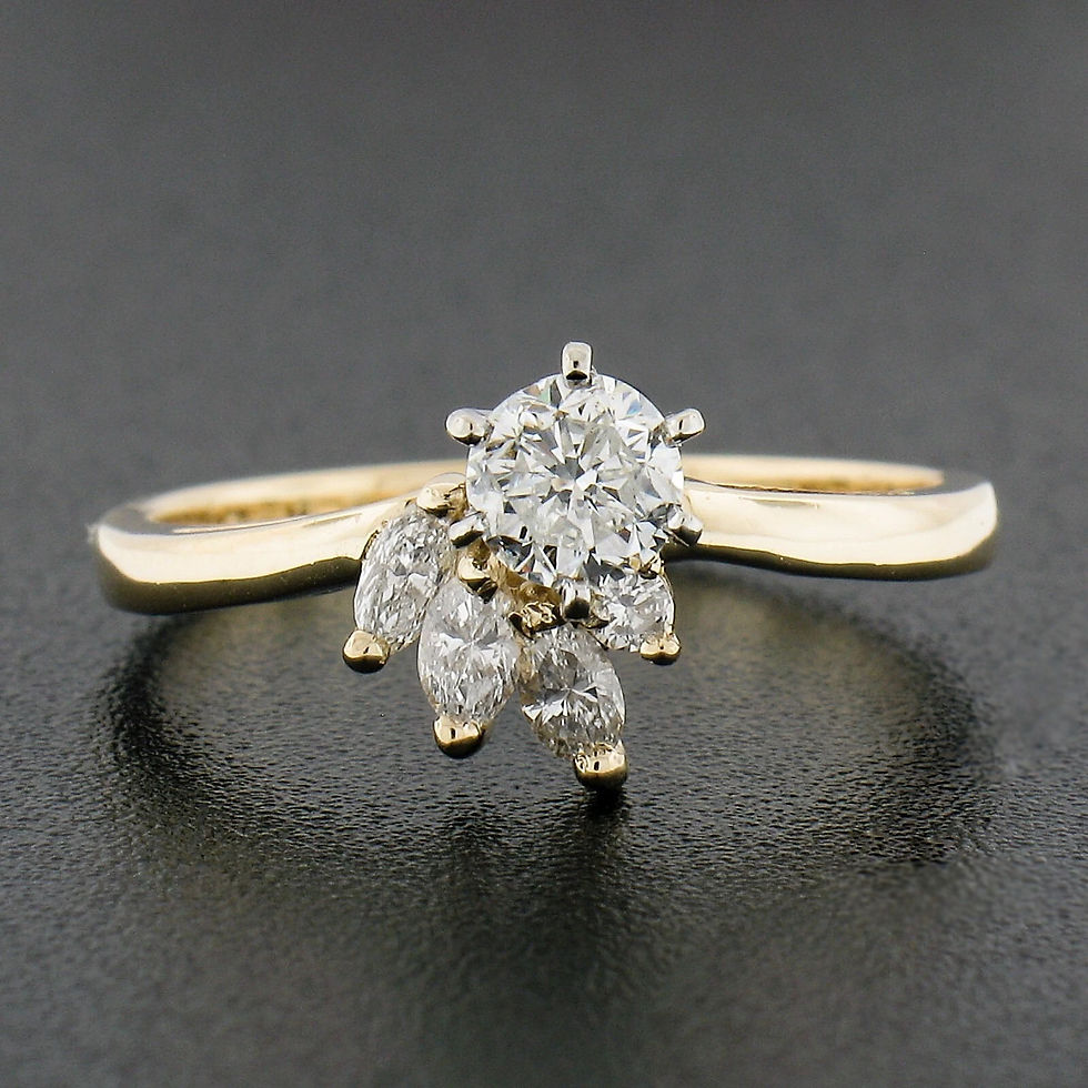 Thumbnail: 14K Yellow Gold 0.67ctw Prong Round Solitaire w/ Marquise Diamond Spray Ring