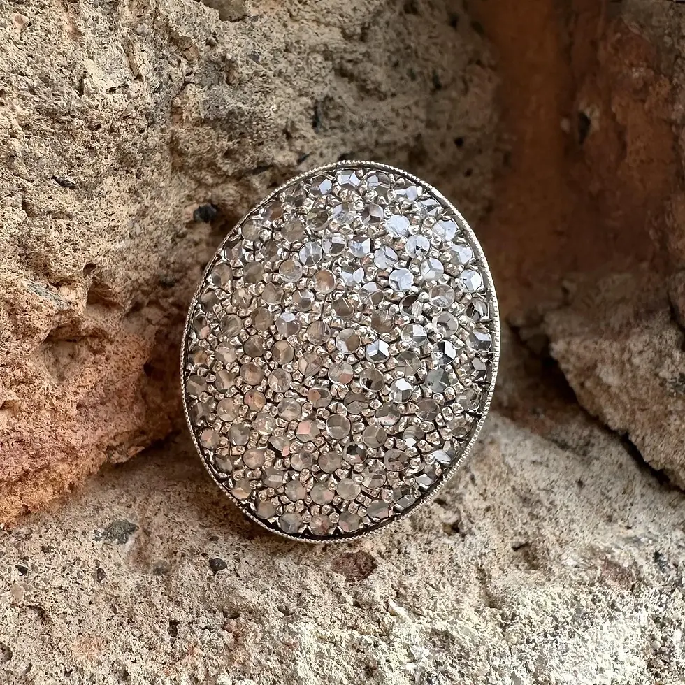 Thumbnail: Vintage 14k Gold & Silver Top 1.20ctw Old Rose Cut Pave Diamond Large Oval Ring