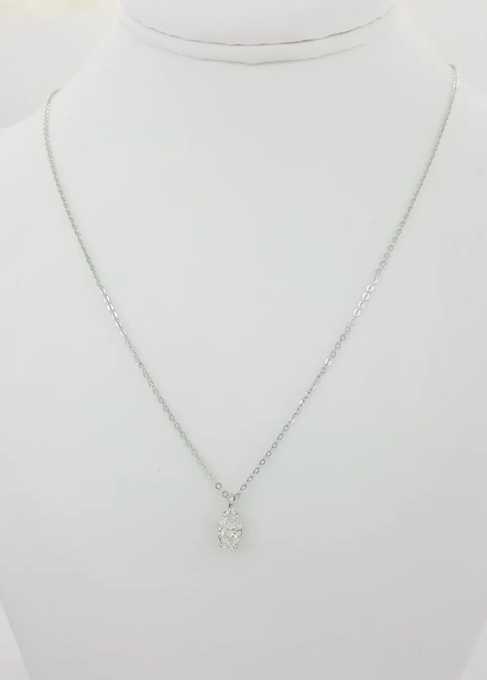 14k White Gold 1.01ctw Marquise Cut Diamond Solitaire Pendant and Chain