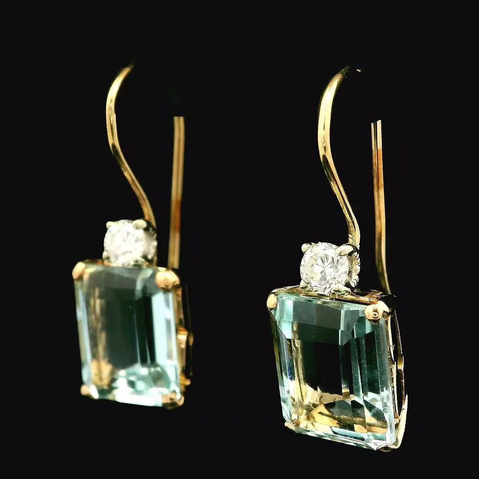 Thumbnail: 14k Yellow Gold 6.70ctw Aquamarine Diamond Dangle Hook Earrings