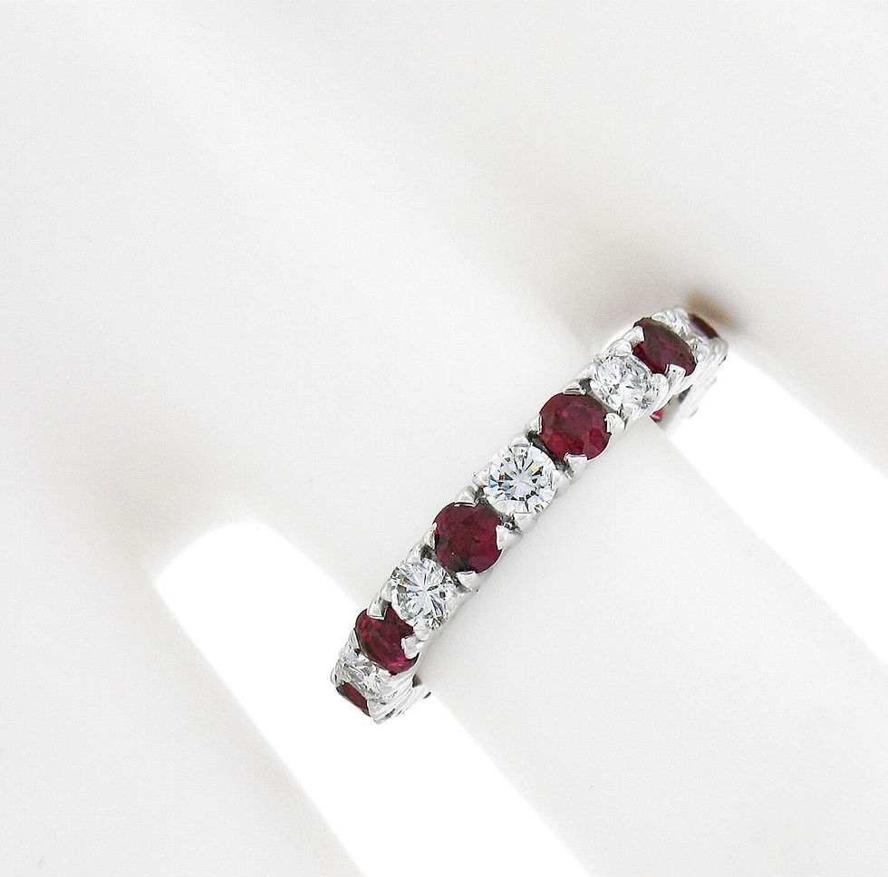 Thumbnail: 18k White Gold 2.10ctw Round Ruby Diamond Alternating Eternity Wedding Band Ring