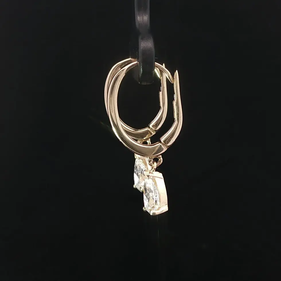 Thumbnail: 14k Yellow Gold 0.94ctw Pear Natural Diamond Drop Hoop Earrings