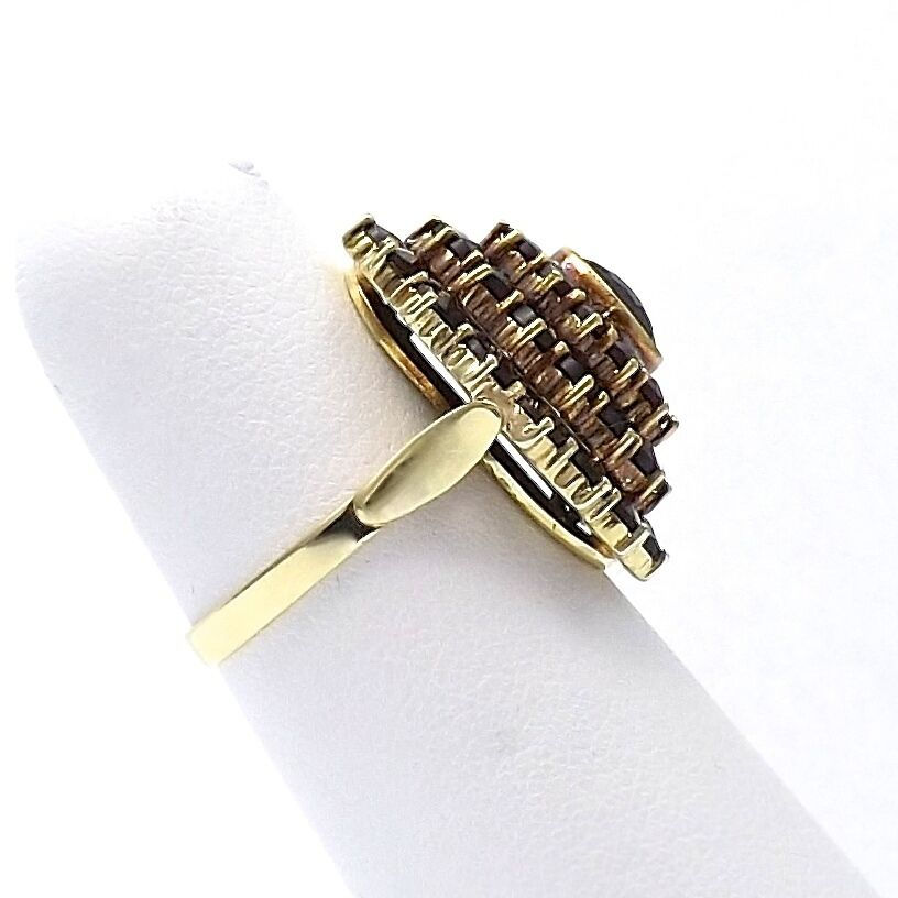 Thumbnail: Art Nouveau 14k Yellow Gold 5.62ctw Garnet Double Halo Flower Cluster Ring