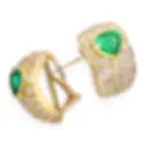 Vintage 18kYellow Gold 6.11ctw Heart Emerald and Diamond Cluster Cuff Earrings