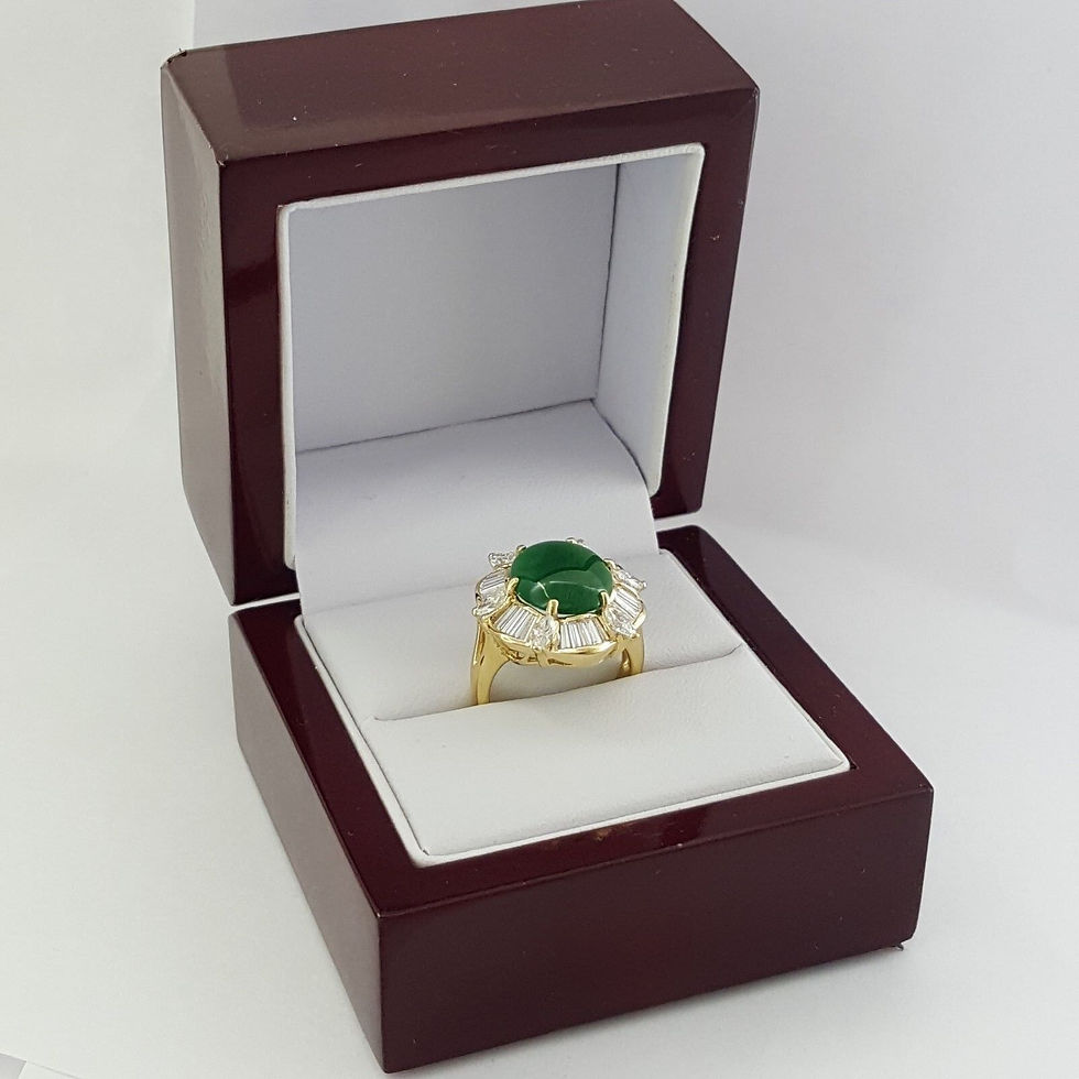 Thumbnail: 18K Yellow Gold 6.38ctw Cabochon Cut Green Jade and Diamond Halo Ballerina Ring