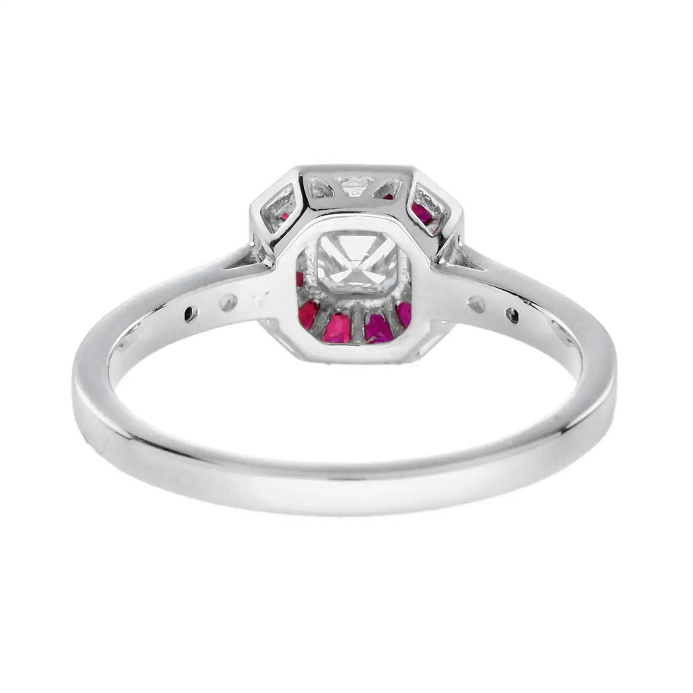 Thumbnail: Art Deco Inspired 1.03ctw Diamond & Ruby Square Halo Target Engagement Ring
