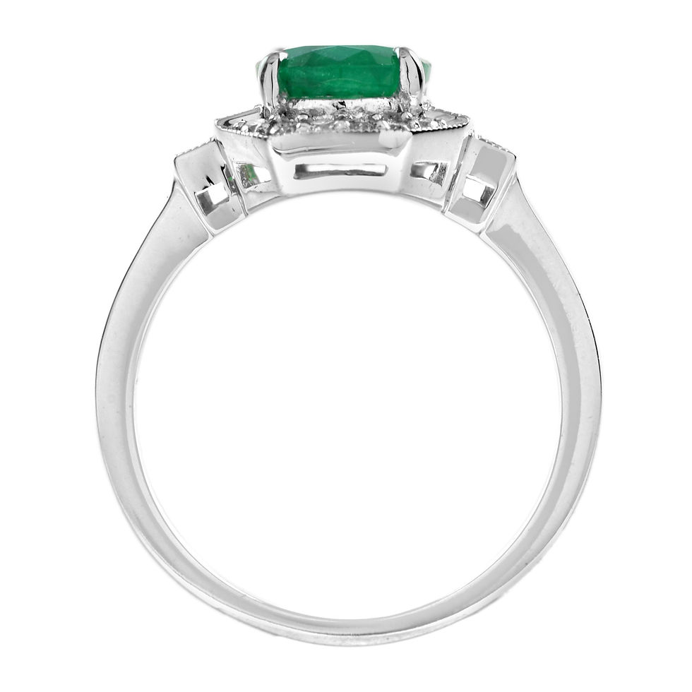 Thumbnail: Art Deco Inspire 18k Gold 2.00ctw Natural Emerald & Diamond Halo Engagement Ring