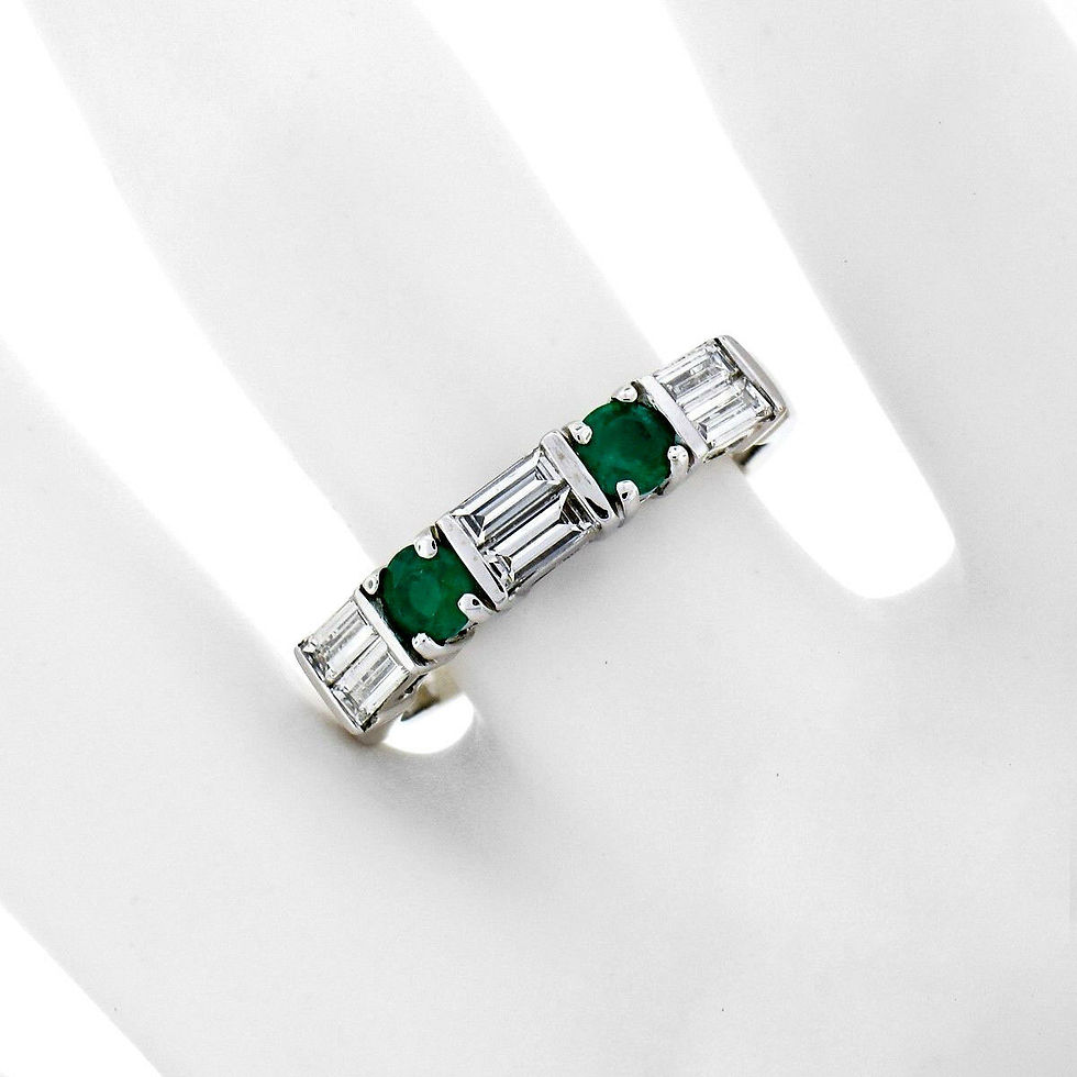 Thumbnail: 18K White Gold 1.30ct Alternating Round Emerald & Baguette Diamond Band Ring