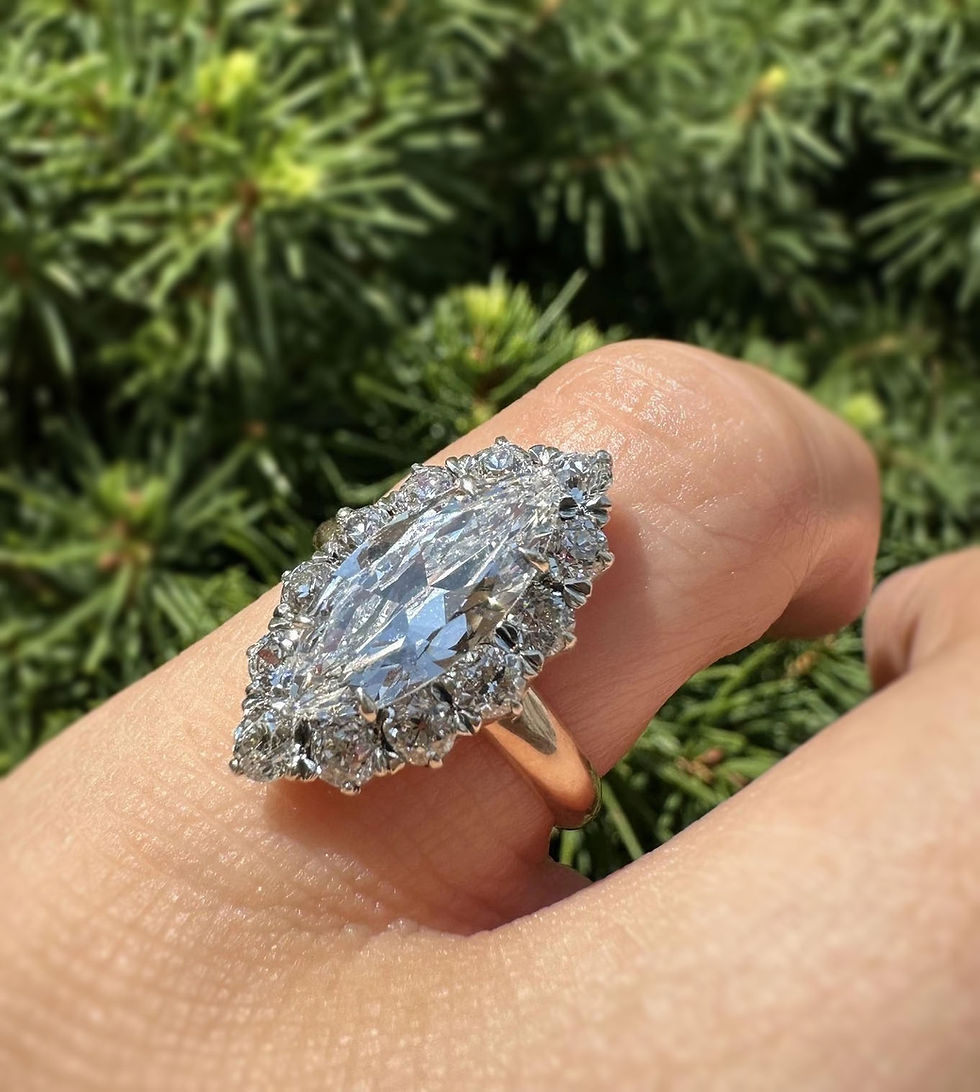 Thumbnail: Antique Victorian Gold & Silver 2.56ctw Long Old Marquise Diamond Halo Ring