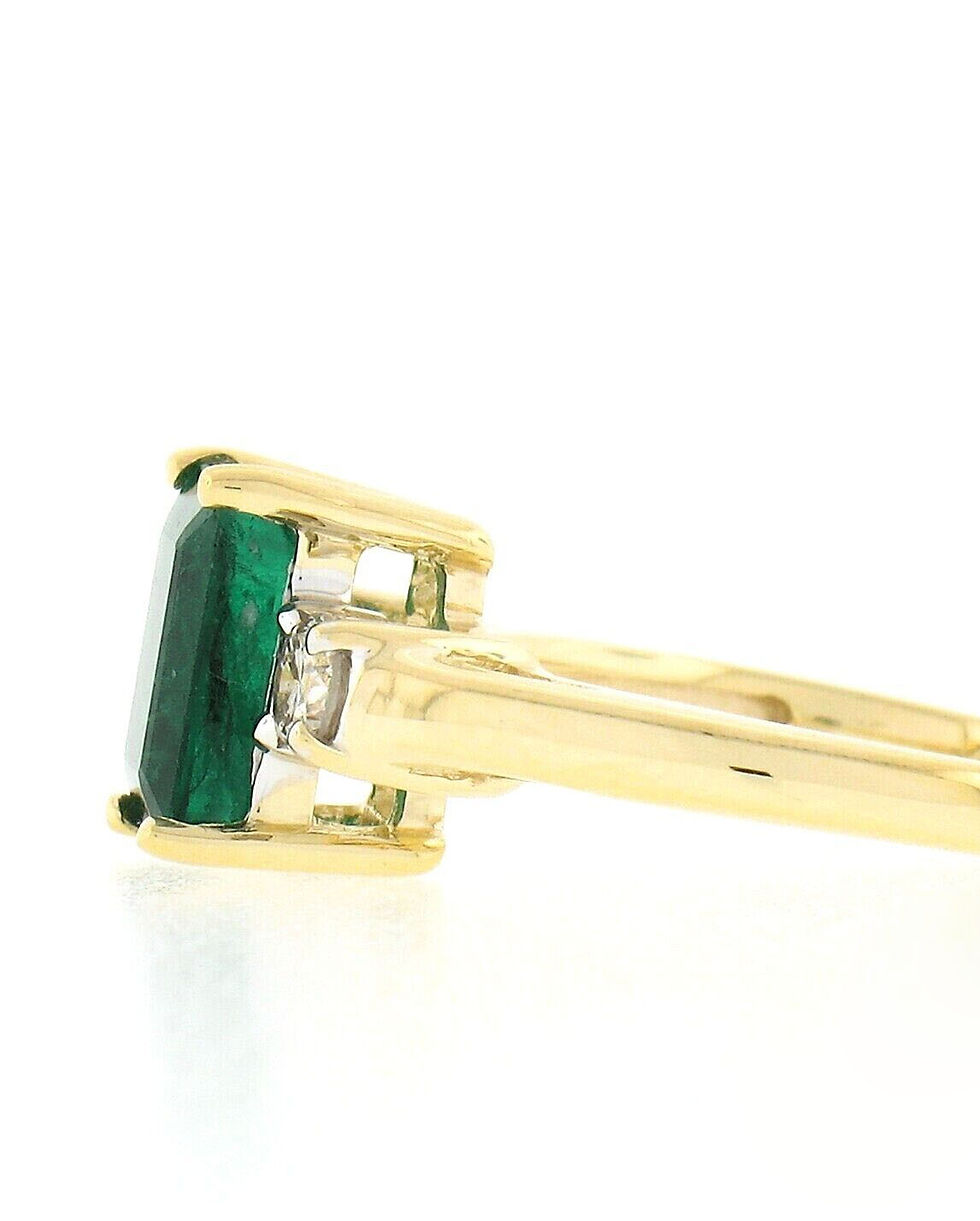 Thumbnail: 14k Gold 2.04ctw Emerald Cut Emerald Solitaire Round Diamond Accent 3 Stone Ring