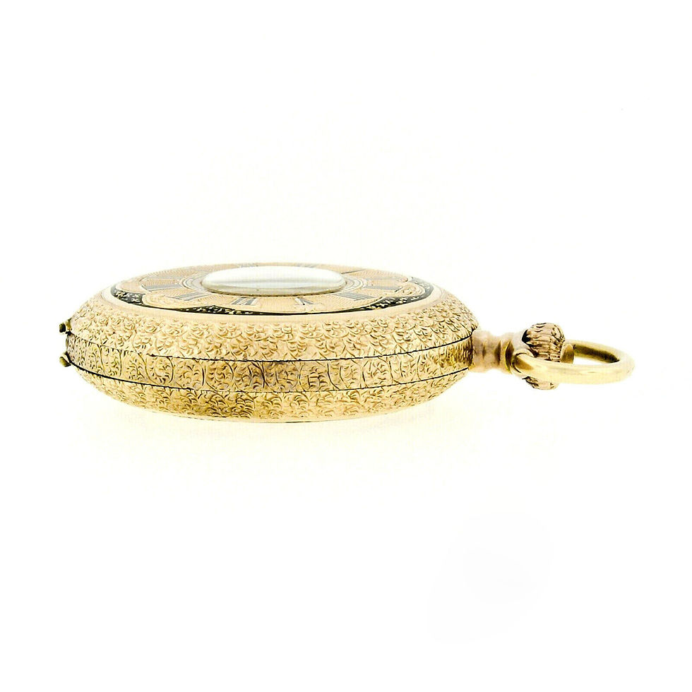 Thumbnail: Antique Detailed 14k Rose Gold & Black Enamel Half-Hunter 11j Swiss Pocket Watch