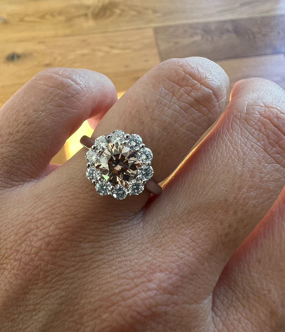 Thumbnail: Platinum Gold 1.84ctw Fancy Dark Orange-Brown White Diamond Flower Cluster Ring