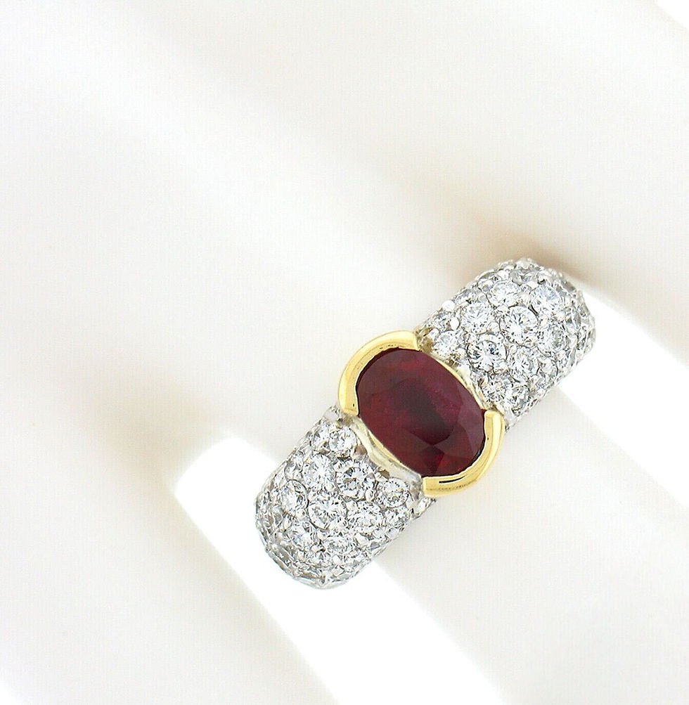 Thumbnail: NEW 14k TT Gold 2.61ctw GIA Burma Oval Ruby w/ Pave Diamond Sides Cocktail Ring