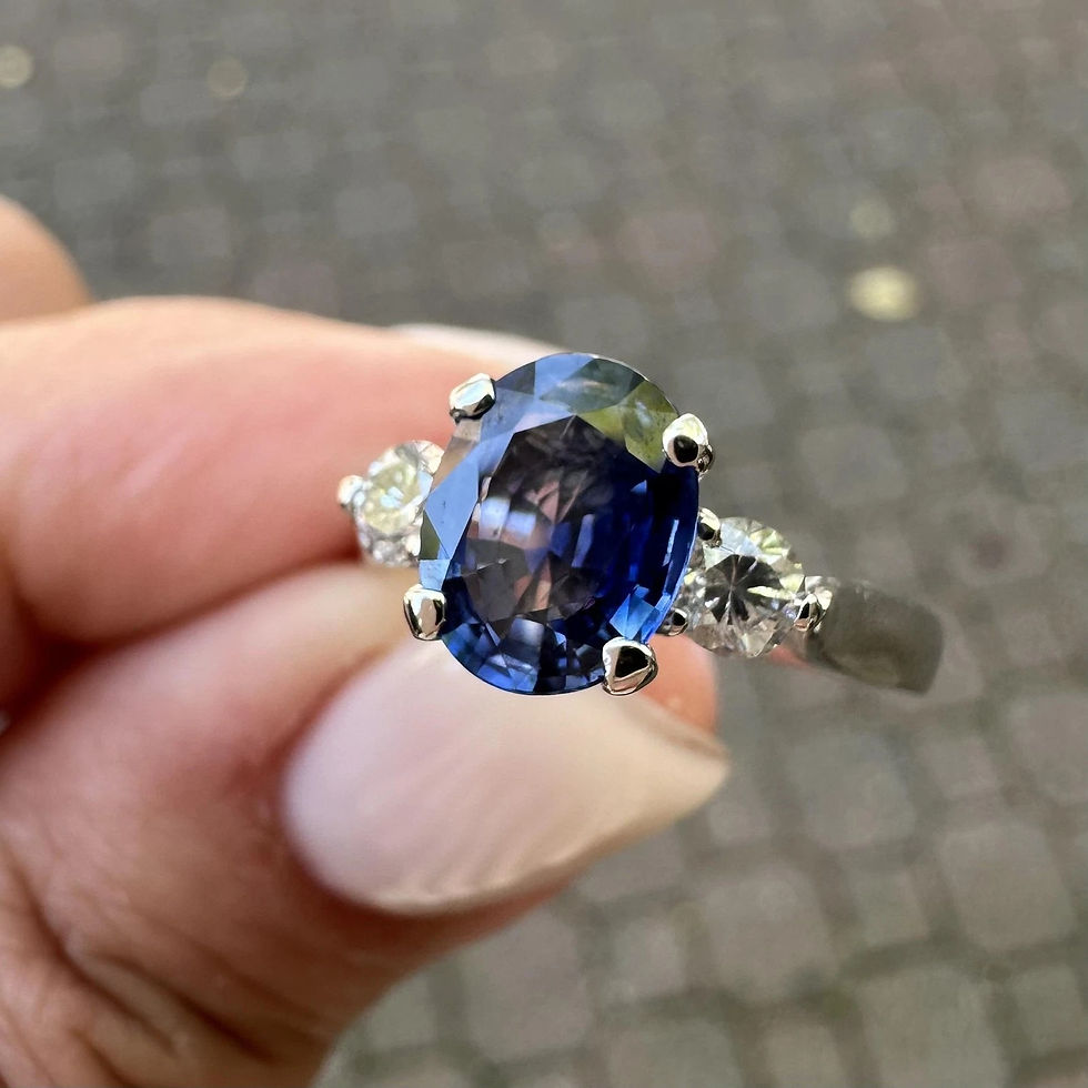 Thumbnail: Platinum 1.81ctw Oval Rich Blue Ceylon Sapphire Three Stone Engagement Ring