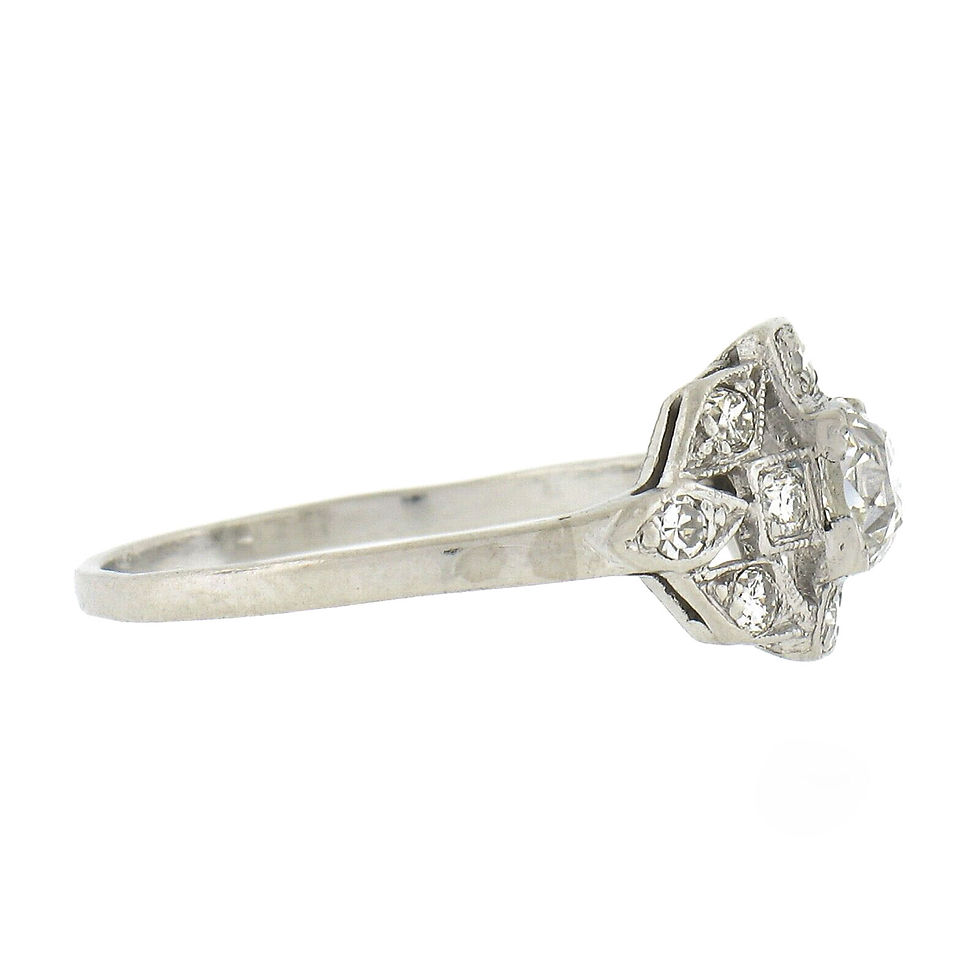 Thumbnail: Antique Art Deco Platinum 0.70ctw Old Diamond Milgrain Etched Engagement Ring