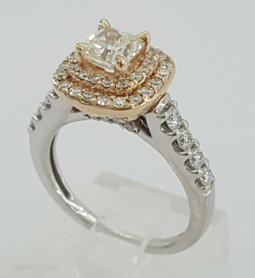 Thumbnail: 14K Two-tone Gold Cushion Brilliant Cut Diamond Double Halo Engagement Ring